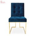 Modern Furniture Mid Century Design Stainless Steel Metal Chair Navy Blue Velvet Goldfinger Dining Chair